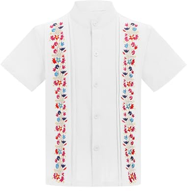 IDOPIP Chemises mexicaines pour garçons Guayabera Chemises traditionnelles brodées mexicaines pour enfants T-shirts boutonnés à manches courtes