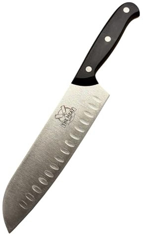 the meat shop - Coltello da Cucina Professionale Santoku - Lama Affilata a Mano da 19,5 Centimetri in Acciaio Inox, Perfetto per Taglio Preciso di Carne, Pesce e Verdure, Peso 172 Grammi