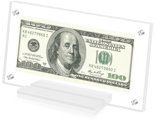 Dollar Bill Frame Display Acrylic Dollar Bill Holder for Collectors Currency Frame Display Case Double-Sided Transparent Ticket Banknotes Stamp Photo Protector