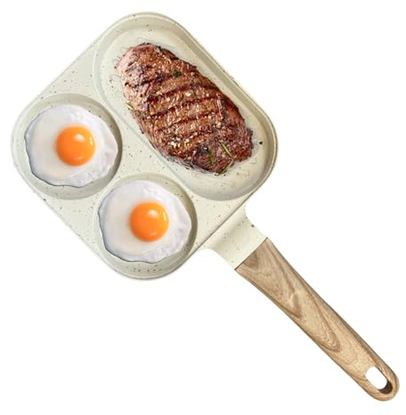 Biniveil Poêle À Œufs | Poêle À Frire Antiadhésive Pour Cuisinière À Induction | Ustensile De Cuisson 3 Sections Pour Maison | Brunch Petit-Déjeuner Omelette Pancake Sandwich Bacon