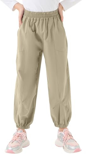 Gogokids Boys Girls Hiking Pants Waterproof Cargo Pants Quick Dry Athletic Pants Lightweight Casual Outdoor Camping, Khaki, 11-12 Years