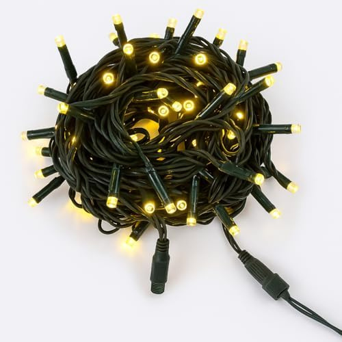 Elektronova Catena Luminosa 100 LED, 10Mt, Luce Giallo, Cavo Nero, IP65, Prolungabile, Effetto Flash Bianco, ghirlanda nataliza, negozi, balcone