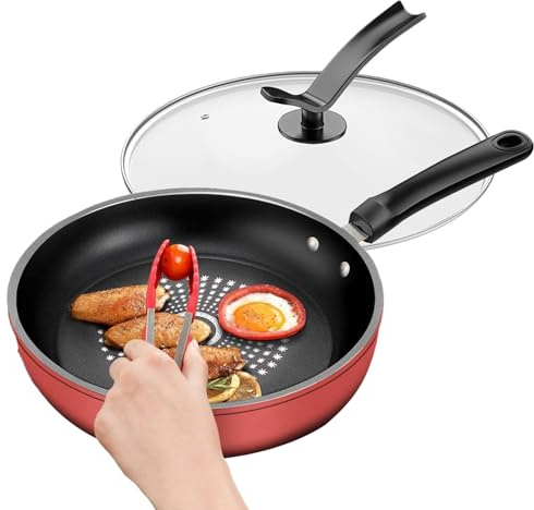 Genérico Sartén Para Tortillas Antiadherente | Sartén Para Tortillas Con Tapa Para Cocinas | Con Mango Cómodo, Accesorio De Cocina Para Filetes Tortitas Aperitivos