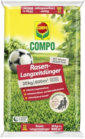 COMPO Rasendünger - 20 kg für 800 m² - mit 3 Monaten Langzeitwirkung für Frühjahr und Sommer - tierfreundlich - Premium Rasen-Langzeitdünger