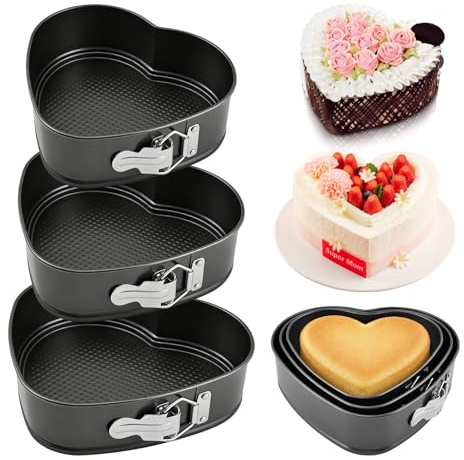 Ravionell Springform Pan Set of 3 (7,8,9 Inch) - Heart Shaped Leakproof Cheesecake Pans with Removable Bottom, Nonstick Carbon Steel Cake Tin for Valentine‘s Day, Anniversary Baking(SIZE:Heart Shape)