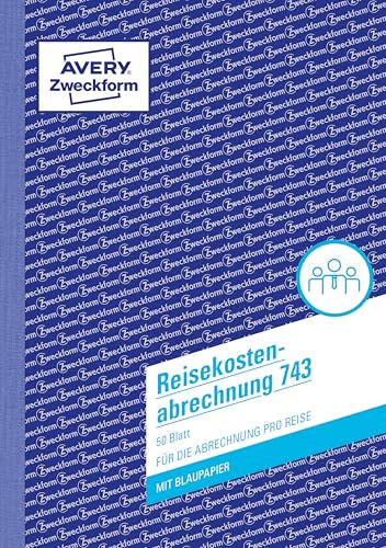 AVERY Zweckform 743 Reisekostenabrechnung (A5, mit 1 Blatt Blaupapier, von Rechtsexperten geprüft, für Deutschland zur Spesen-Abrechung pro Reise, 50 Blatt) weiß
