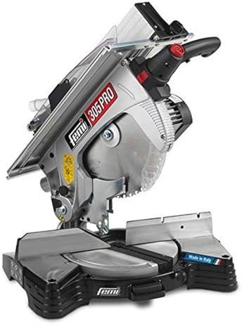 FEMI FM-305PRO - Troncatrice 1300W - 305mm - Legno e Alluminio - Piano Superiore in Alluminio - Motore a Induzione - Base con Protezione Integrata - Nuova Impugnatura T.P.S a Tre Posizioni