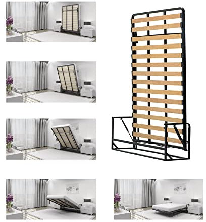 Wallbedking Cama De Matrimonio Abatible Vertical 135 cm (Cama Doble Estilo Murphy Bed, Cama Plegable, sofá Cama, Mueble Cama Oculta)