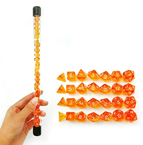 Bescon 28 st genomskinlig orange mini polydriska tärningar set i rör, fängelsehålor och drakar RPG tärningar 4 x 7 st