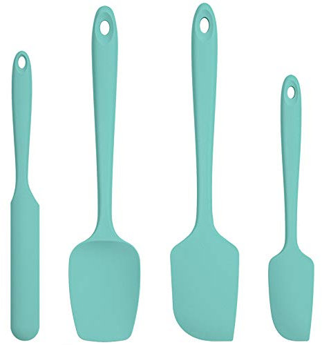 U-Taste Silikon Spatel & Teigschaber 4er Set, 315℃ Hitzebeständiger Antihaft-Gummispachtel Kuchenspatel, Nahtloses Einteiliges Design für Kochen Backen Mischen (Blaugrün)