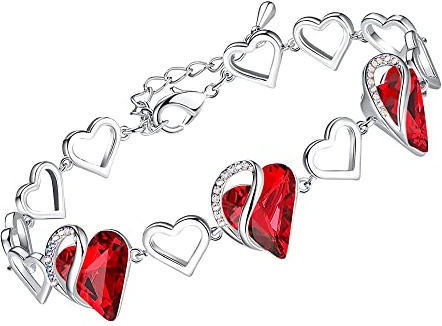 Leafael Cadeau Fête des Mères Bracelet Femme Cœur Pierre de Naissance avec Cristaux Bijou Femme Argent Hypoallergénique Chaîne 7 + 2 Pouces avec Coffret Cadeau