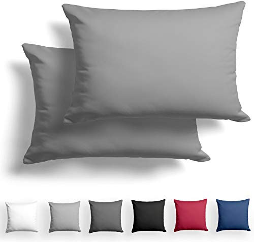 Alreya 2er-Set Mako Satin Kissenbezug 40 x 60 cm - 100% Baumwolle mit Reißverschluss, Superweicher Kopfkissenbezug, Kissenhülle, Oeko-TEX® Standard Zertifiziert, Grau, nur Kissenbezug