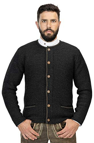 Hochwertige Herren Strickjacke Anton - Trachtenjacke aus Wolle - Cardigan Jacke in Anthazit oder Grau - Anton (M, Anthrazit)