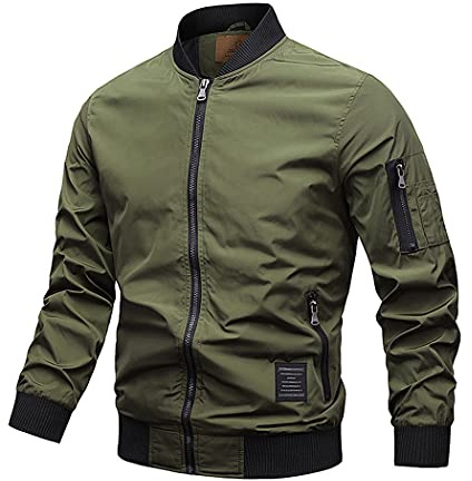 HZQIFEI Giacca da Uomo Giubbotto Leggere Giacche Estive Sportivo Bomber Giubbino Autunnale Giaccone Casual Cappotto Tempo Libero (Verde Militare, XXL)