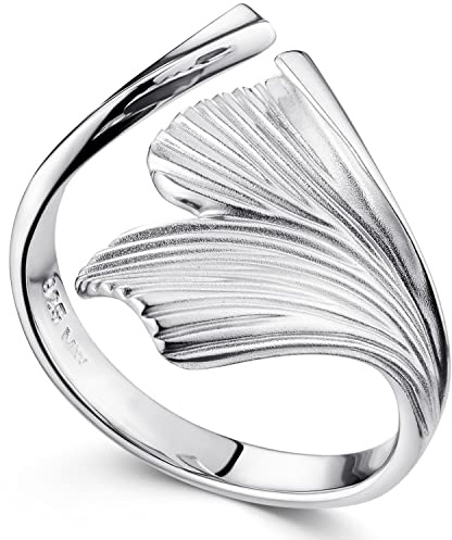 Materia Verstellbarer Ring Silber 925 Ginkgo Blatt rhodiniert SR-27-Small