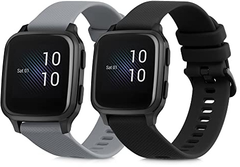 kwmobile 2X Uhrenarmband für Garmin Venu Sq Music/Sq Armband - Fitnesstracker Band Set aus TPU Silikon - Ersatzarmband Smartwatch - Schwarz Grau