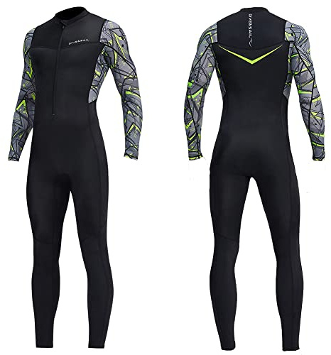 Dive Skins for Women Men Full Body Swimsuit Rash Guard Scuba Skin Thin Wetsuit, One Piece Long Sleeve Quick Dry Diving Skin UV Protection Surfing Spandex Wet Suit for Water Sport (2XL, Men Black)