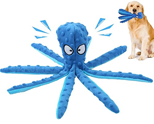 SHOKAN Squeaky Dog Toys - Interactive Plush Octopus with Crinkle Paper for Small & Medium Dogs, Teeth Cleaning & Durable Chew Toy