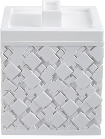 Spirella Wattepaddose Agda Kosmetikorganizer für Make Up und Schmuck Polyresin Wattepadspender, Kleiner Wattestäbchen Spender Aufbewahrung mit Deckel, White