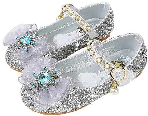 IWFREE Fille Chaussures de Princesse Elsa Cristal Ballet Paillettes Sandales pour Enfant Déguisement Noël Carnaval Anniversaire Fête Mariages Communion Baptême Costume Accessoires Bleu Rose Argent 03