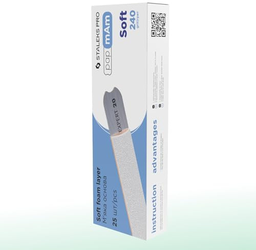 STALEKS PRO Expert 20 PapmAm Disposable White Nail Files (240 Grit, 25 Pcs) – Glueless Soft Foam Abrasive Covers for Nail Polishing & Coating Prep