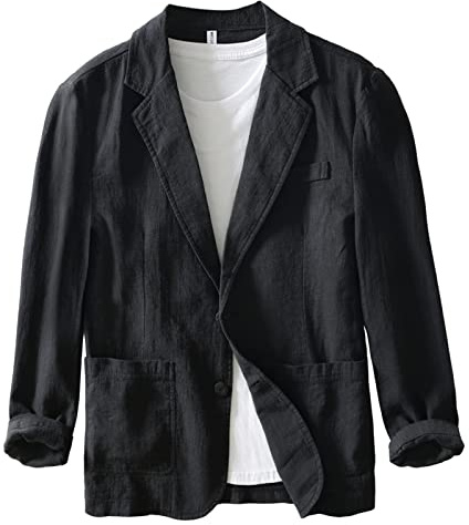 Icegrey Giacca da Uomo Slim Fit in Cotone Lino a Due Bottoni, Casual, Nero, XXL