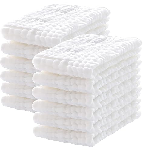 Lovely Care 12 Pack Muslin Burp Cloths 100% Cotton Muslin Cloths Large 20''x10'' Extra Soft and Absorbent Baby Burping Cloth - White