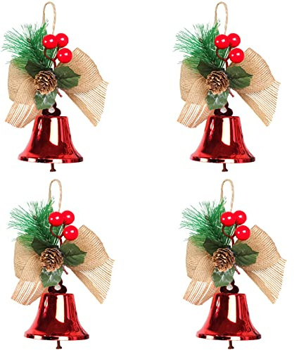Skeadex 4 campane natalizie, addobbi natalizi, decorazioni natalizie, decorazioni per albero di Natale, Babbo Natale, rosso, oro, campanelle sospese