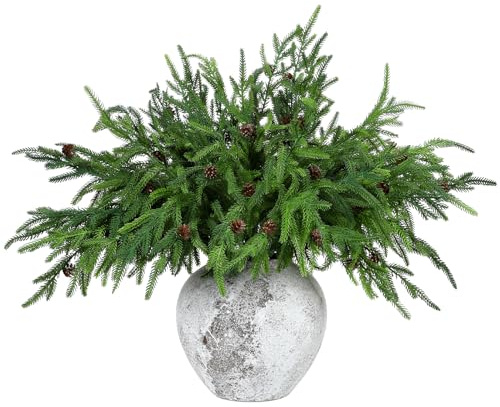 Yinder Ramas Artificiales de Pino de Norfolk con piñas, para decoración navideña del hogar en Interiores y Exteriores, 10 Unidades