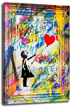 JoOcLa Banksy Bilder Leinwand Poster Gemälde Canvas Wall Art Abstrakte Graffiti Street Kunstdruck Wandbilder Wandkunst Drucke Wohnzimmer Dekoration Bereit Deko (Mit Rahmen 00D, 40x60cm (16x24inch))