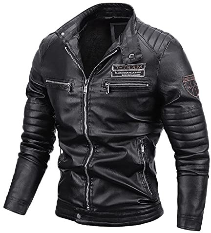 Motorradjacke Herren Leder Wasserdicht Vintage Bikerjacke Stehkragen 5XL Motorrad Jacke Schwarz Motorradbekleidung Reißverschluss Winddicht mit Protektoren Kunstlederjacke Bomberjacke Lederjacke