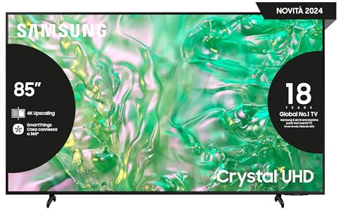 Samsung TV UE85DU8070UXZT LED 4K, Smart TV 85 Crystal Processor 4K, Slim Look, DVBT-2, Q-Symphony & Adaptive Sound, compatibile con Alexa, Bixby e Google Assistant, Black 2024