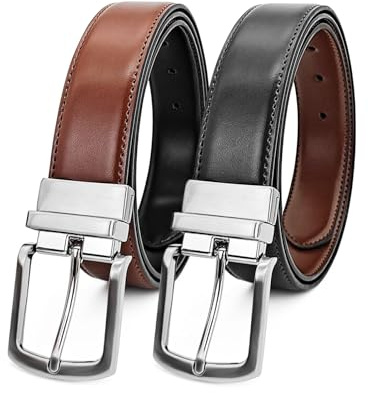 Feelonra Reversible Leather Belts for Men, 1.3 Mens Leather Belt with Swivel Buckle for Pants Jeans Suits, One Reverse for 2 Colors (Black,Brown, 36-42 waist)