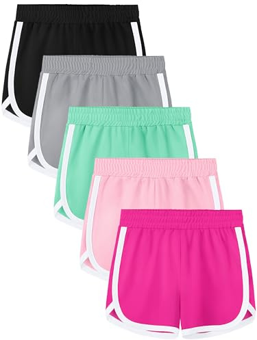 Aikuco 5 Packs Girls Soccer Shorts Toddler Athletic Running Dolphin Active Gym Workout Kids Quick Dry Shorts for Girls Mixed Color B 5T