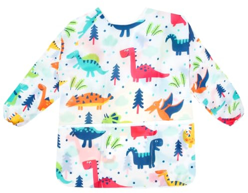 Tablier Imperméable pour Enfants de 3 à 8 Ans - Manches Longues avec Poche pour Peindre, Cuisiner, Manger, Arts et Artisanat (Blanc)
