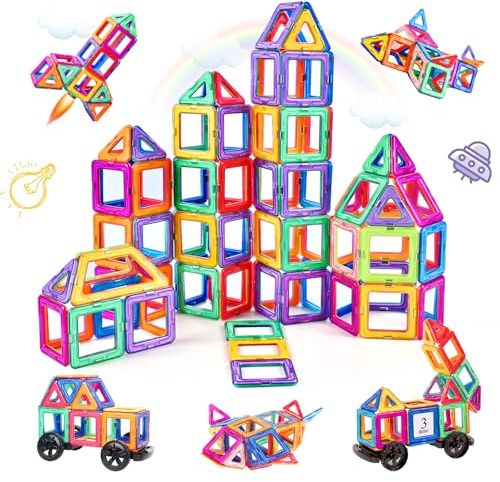aaczly Construction Magnetique Enfant 82 Pièces Blocs de Construction Magnétiques Enfants Educatif Jeux Cadeaux pour Enfants à Partir de 3 4 5 6 7 Ans