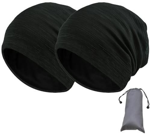 KASURE 2 Stück Klassische Beanie Mütze für Herren und Damen, Slouchy Beanie Hüte, Mütze Herren Slouch Beanie Mütze Laufmütze Herren Fahrrad Unisex Stricken Beanie Longbeanie (schwarz)