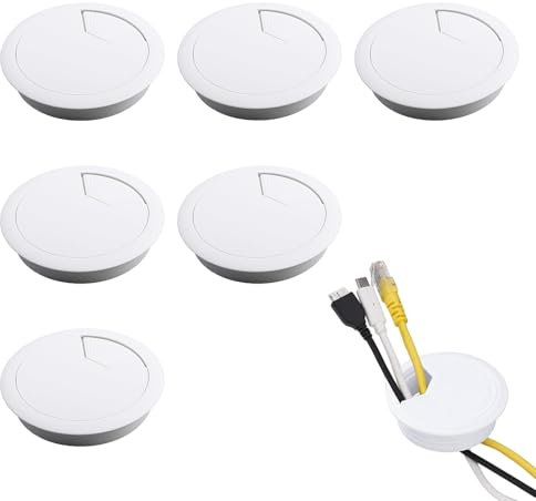 6 Pcs Desk Grommet, Desk Cable Hole, Cable Grommet, Tidy Wire Hole Cover Wire Organizers, 80 Mm/ 3.15 Inch Mounting Hole Diameter, for Home and Office Table Surface Port Hole Covers (White)