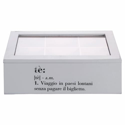 Villa d'Este Home Tivoli Boîte à thé et tisanes, 6 fentes intérieures, gris, Victionary