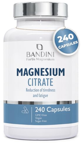 Bandini® Magnesio Citrato 1480mg di cui 440mg di Magnesio Elementare, 240 Capsule (4 Mesi) – Integratore per Metabolismo Energetico, Muscoli, Stanchezza e Affaticamento, Equilibrio Elettrolitico