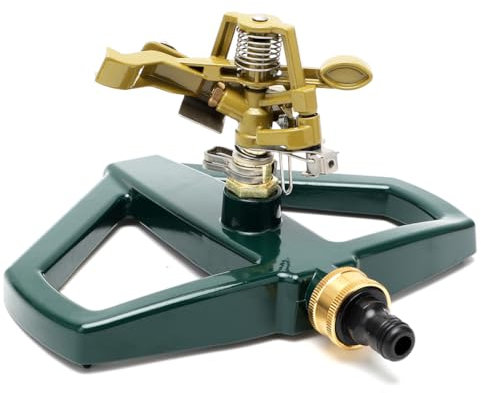 Yuragim Arroseur de pelouse avec socle en métal, arroseur de jardin, arroseur à pulsation, arroseur de jardin, arroseur à 360°, grandes surfaces et petites surfaces jusqu'à 540 m², systèmes