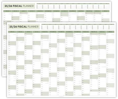2025-2026 Fiscal Wall Planner, A2 60cm X 42cm | DOUBLE SIDED PRINT, Annual Financial Year Wall Calendar 2025 2026, Year Planner, Full Year to View | Organiser for Office, University, School (Green)