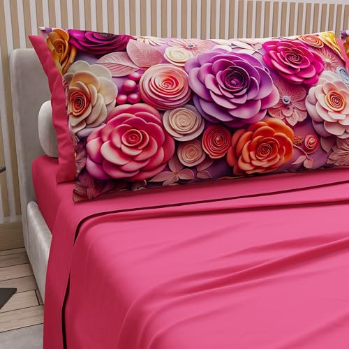 PETTI Artigiani Italiani - Lenzuola in Cotone con Federe in Stampa Digitale, Lenzuola Matrimoniali, Completo Letto Matrimoniale, Floreale 17 Fucsia, 100% Made in Italy