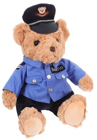 TOBBOMEY Polizeibär Plüschtier Kuscheliges Stofftier Bär mit Uniform und Mütze Flauschiger Plüschbär für Kinder Mädchen Jungen Geschenk und Dekoration