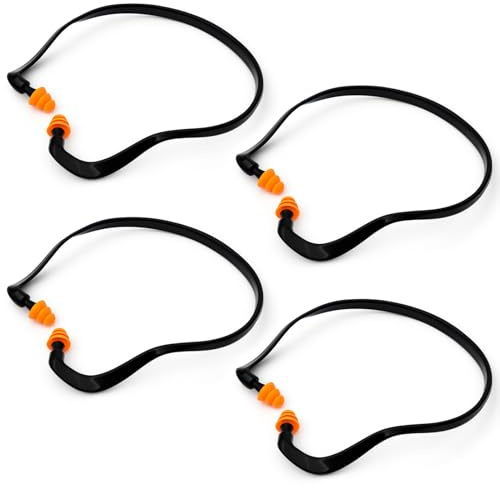 Banded Earplugs for Shooting Range (4 Pcs, Orange) – Reusable Silicone Hearing Protection with Neck Band, 22dB Noise Reduction for Work, Sleep & Concerts