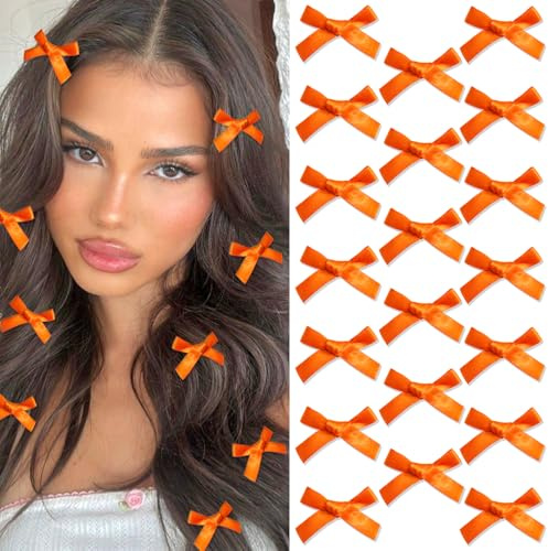 Zimocepuz accesorios para el cabello en naranja, 20 mini pinzas y lazos en naranja, dulces bandas para el cabello para niñas, pasadores de estilo Y2K de satén para mujeres y niñas