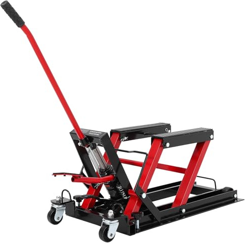 Hydraulic Motorcycle Lift Jack, 1500LB Capacity Scissor Jack for Dirt Bikes & ATVs, 4.7-14.57 Inch Lift Height, Non-Slip Platform & 360° Swivel Casters, Red Garage Lift