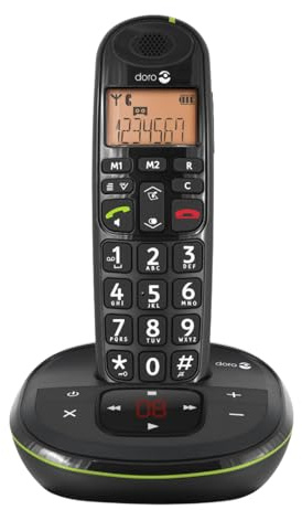 Doro PhoneEasy 105wr Téléphone sans Fil pour Seniors avec Grandes Touches, Son Amplifié et Répondeur Intégré (Noir) [Version Française] (Noir)