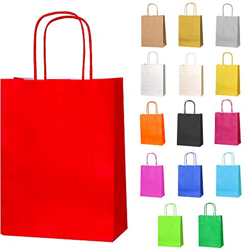 Thepaperbagstore 10 Rouge Sacs-cadeaux en papier avec poignées - 18 x 22 x 8 cm - Sacs-cadeaux colorés pour fêtes d'enfants et d'adultes, anniversaires, mariages, baby showers, enterrements