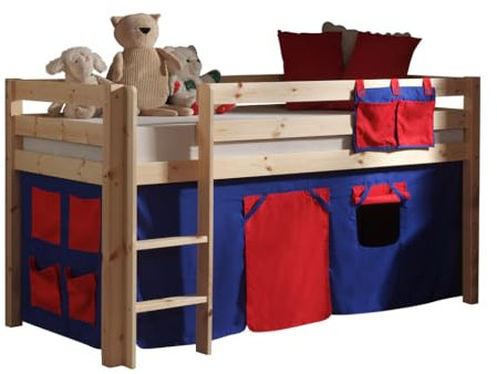 VIPACK PICOHSZG1075 Spielbett Pino mit Textilset Domino, Maße 210 x 114 x 106 cm, Liegefläche 90 x 200 cm, Kiefer massiv natur lackiert